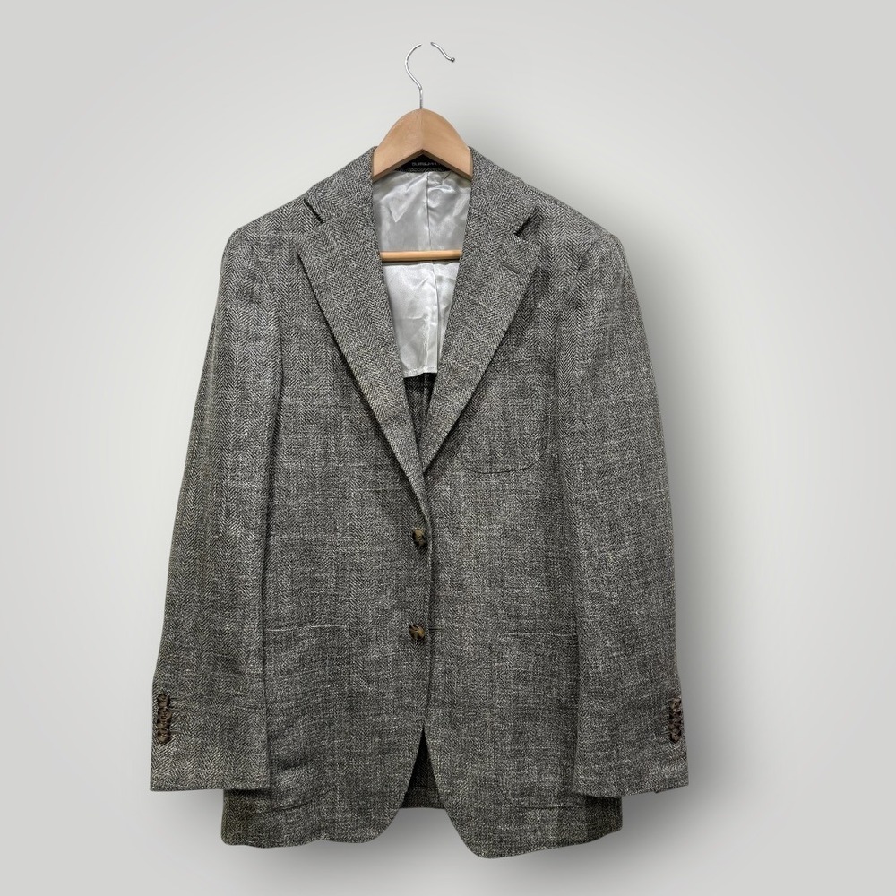 SuitSupply Havana Slim Fit Herringbone Blazer Green Wool Silk Linen E Thomas 34R